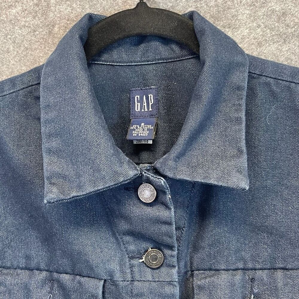 GAP‎ Jean Jacket Women's Small Indigo Denim Cotton Button Front Dark Wash Blue - Picture 4 of 14